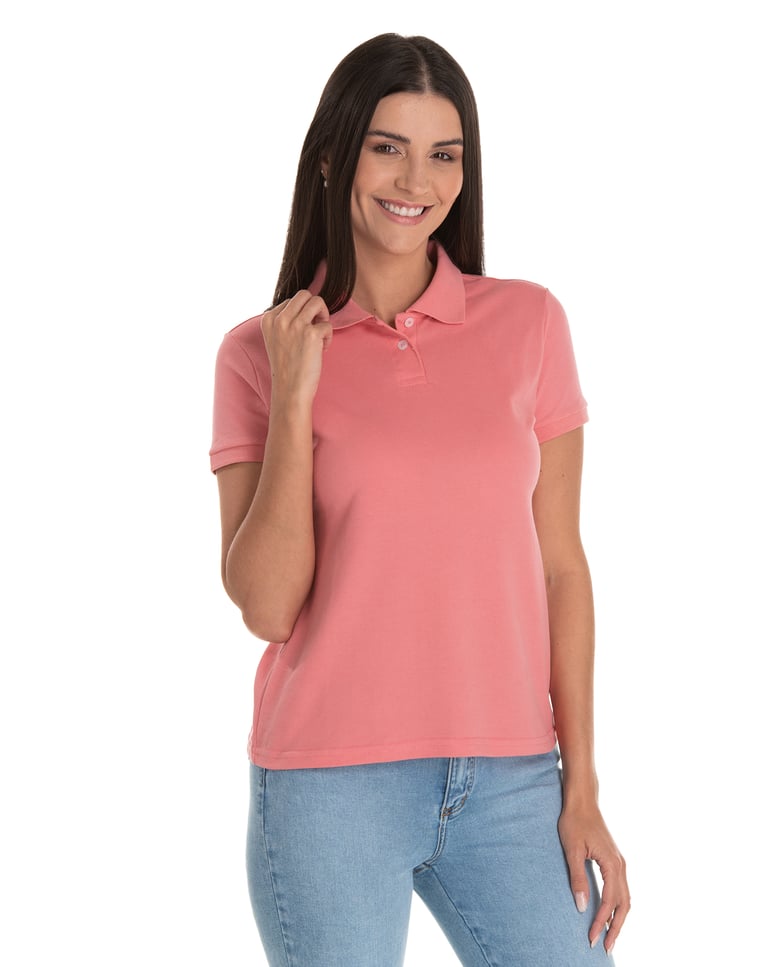 Camisa Polo Piquet Feminina Salmão
