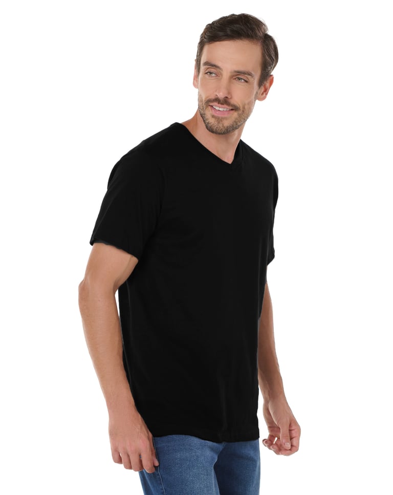 Camiseta Gola V de Algodão Premium Preta