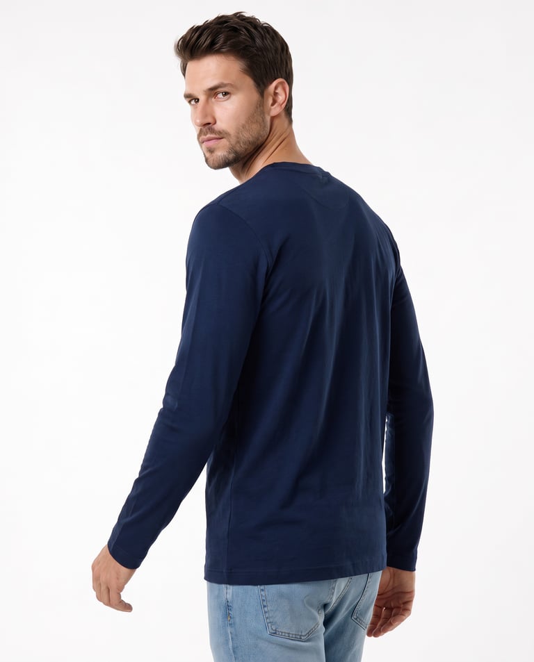 Camiseta Manga Longa de Algodão Premium Azul Marinho