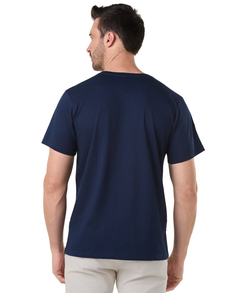Camiseta Gola V de Algodão Premium Azul Marinho