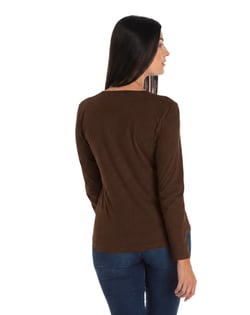 Camiseta Feminina Manga Longa de Algodão Premium Marrom