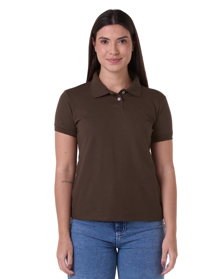 Camisa Polo Piquet Feminina Marrom