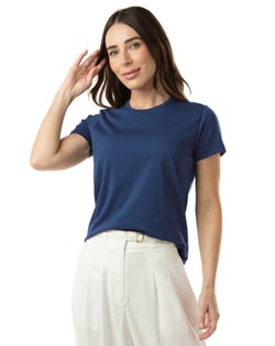 Camiseta de Algodão Egípcio Feminina Azul Índigo