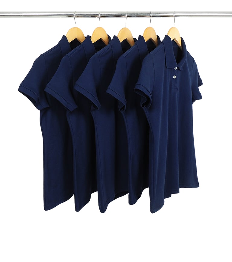 KIT 5 Camisas Polo Piquet Feminina Azul Marinho