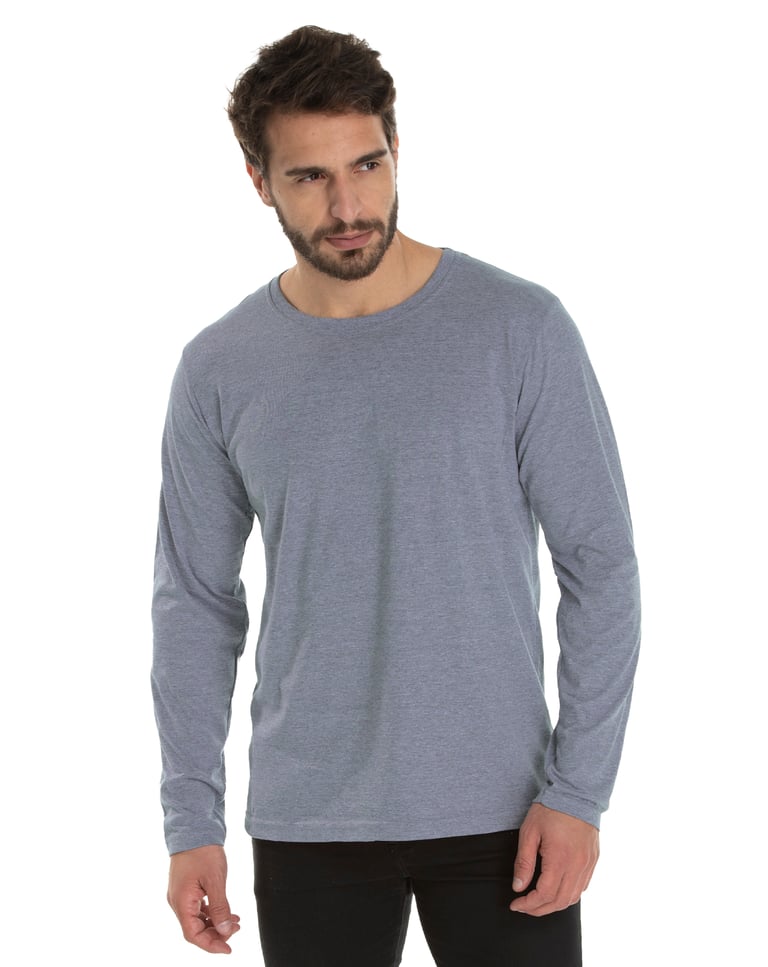 Camiseta Manga Longa de Algodão Premium Cinza Mescla