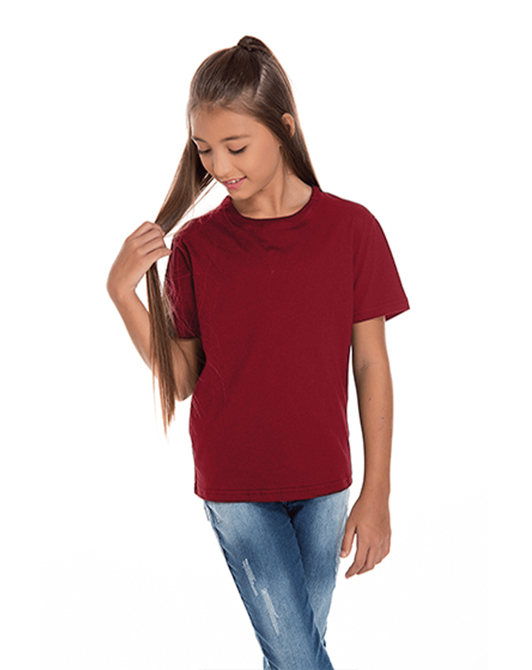 Camiseta Juvenil de Algodão Penteado Bordô