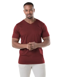 Camiseta Gola V de Algodão Premium Bordô