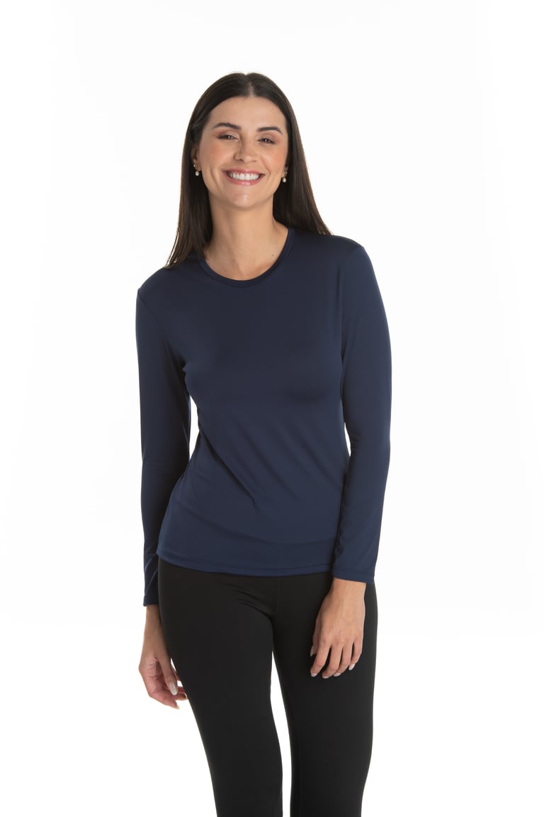 Camiseta Segunda Pele Manga Longa Feminina Azul Marinho UV 50+