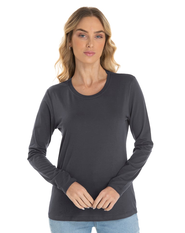 Camiseta Feminina Manga Longa de Algodão Premium Cinza Chumbo