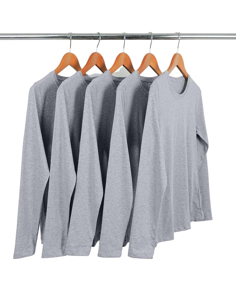 KIT 5 Camisetas Manga Longa de Algodão Premium Cinza Mescla