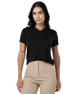 Camiseta Tech Modal Gola V Feminina Preta
