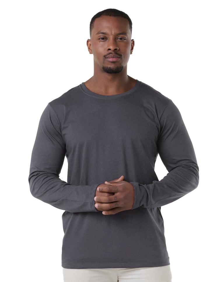 Camiseta Manga Longa de Algodão Premium Cinza Chumbo