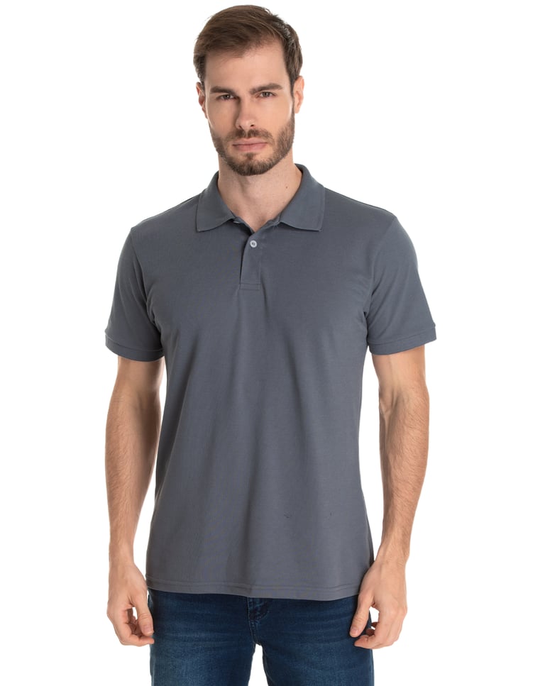 Camisa Polo Piquet Masculina Cinza Chumbo