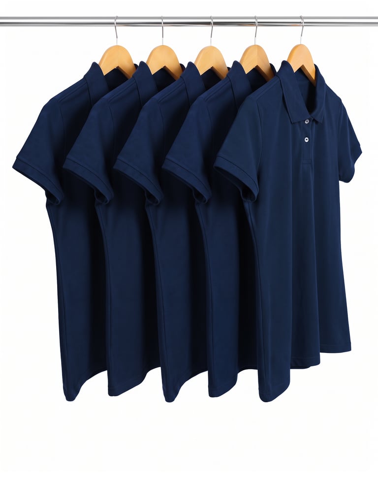 KIT 5 Camisas Polo Piquet Feminina Azul Marinho