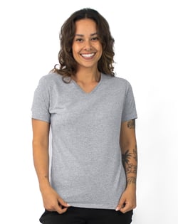 Camiseta Gola V Feminina de Algodão Premium Cinza Mescla