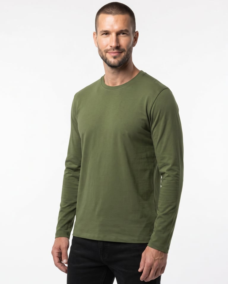 Camiseta Manga Longa de Algodão Premium Verde Militar