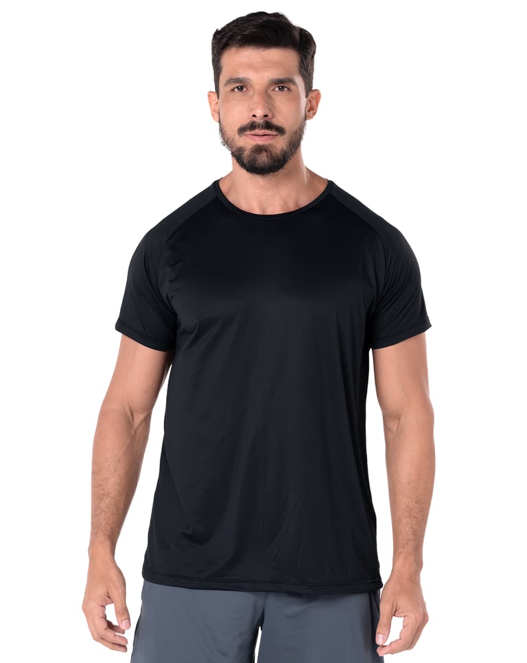 Camiseta Masculina Dry Poliamida Raglan Preta