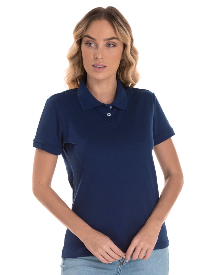 Camisa Polo Piquet Feminina Azul Marinho