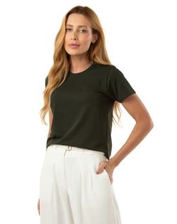 Camiseta de Algodão Egípcio Feminina Verde Musgo