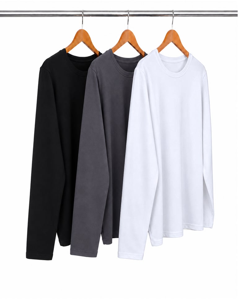Kit 3 Camisetas Masculinas Manga Longa de Algodão Penteado 05