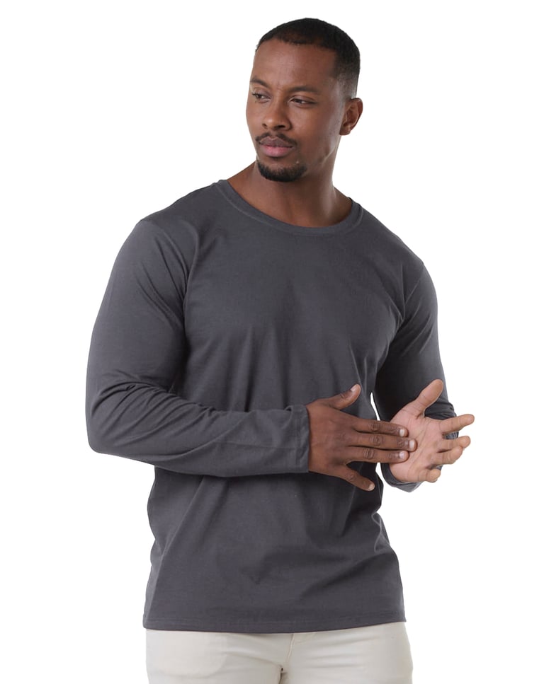 Camiseta Manga Longa de Algodão Premium Cinza Chumbo