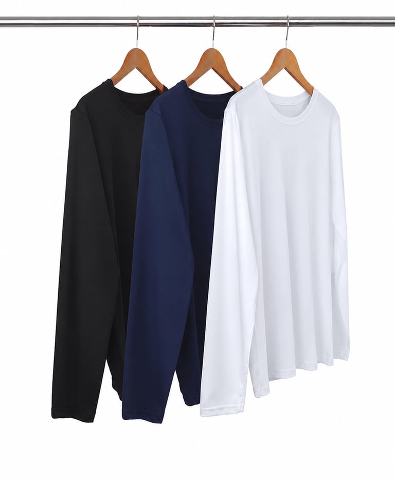 Kit 3 Camisetas Masculinas Manga Longa de Algodão Penteado 01