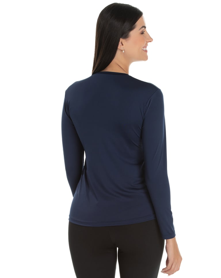 Camiseta Segunda Pele Manga Longa Feminina Azul Marinho UV 50+