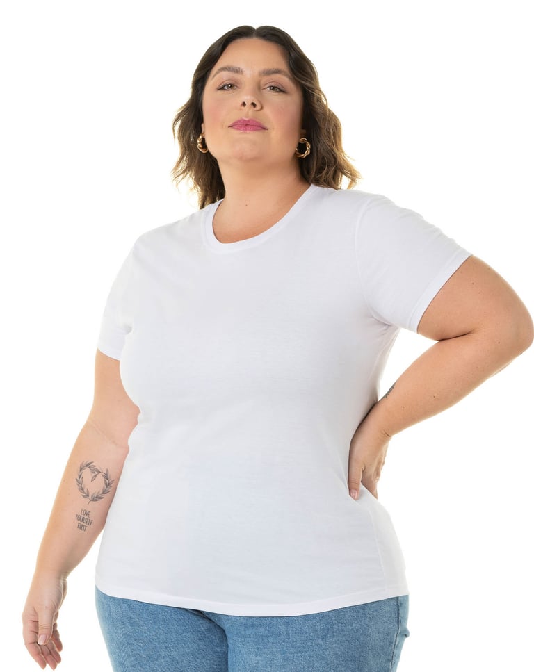 Kit 3 Camisetas Femininas Plus Size de Algodão 12