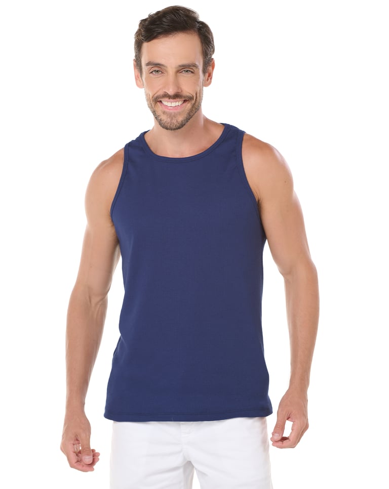 Regata Masculina Canelada em Ribana Azul Marinho