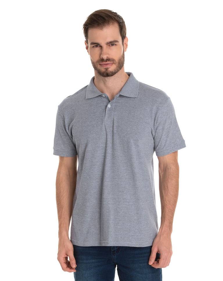 Camisa Polo Piquet Masculina Cinza Mescla