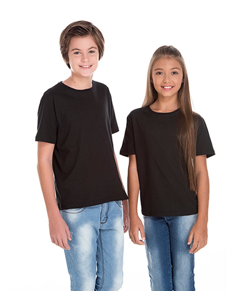 Camiseta Juvenil de Algodão Penteado Preta
