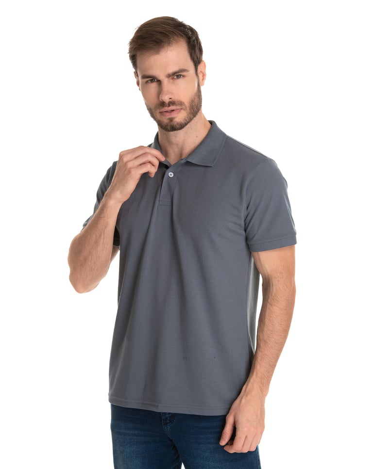 Camisa Polo Piquet Masculina Cinza Chumbo