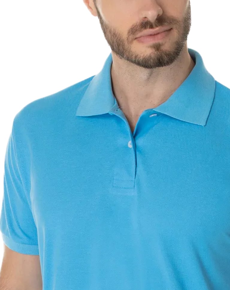 Camisa Polo Piquet Masculina Azul Clara