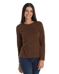 Camiseta Feminina Manga Longa de Algodão Premium Marrom