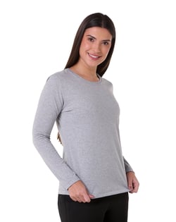 Camiseta Feminina Manga Longa de Algodão Premium Cinza Mescla