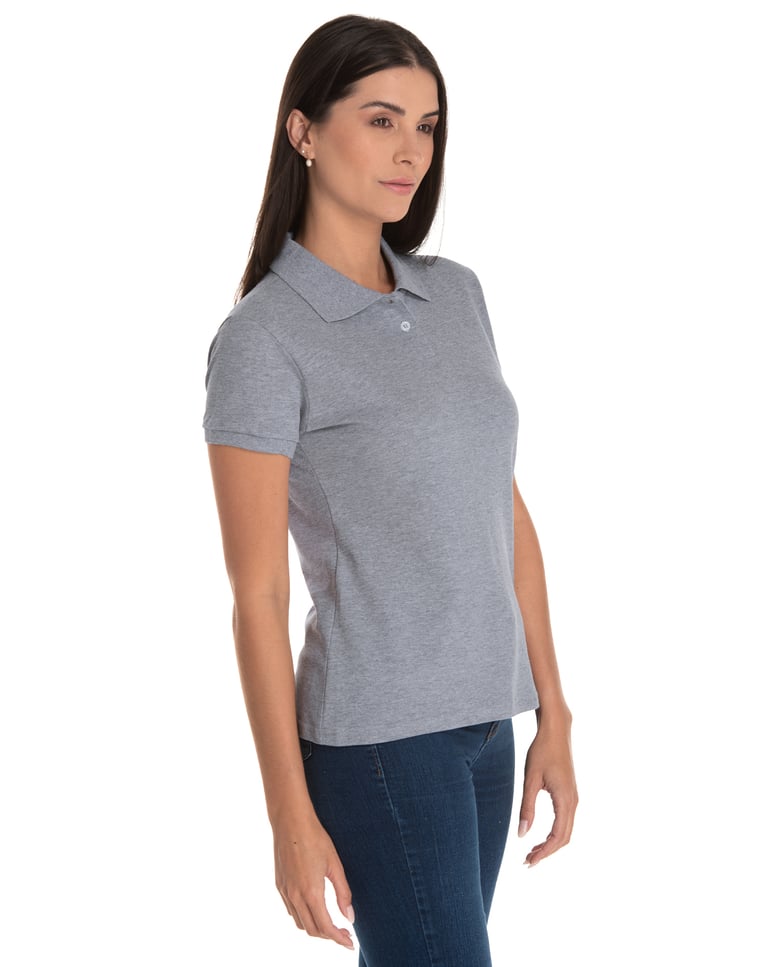 Camisa Polo Piquet Feminina Cinza Mescla