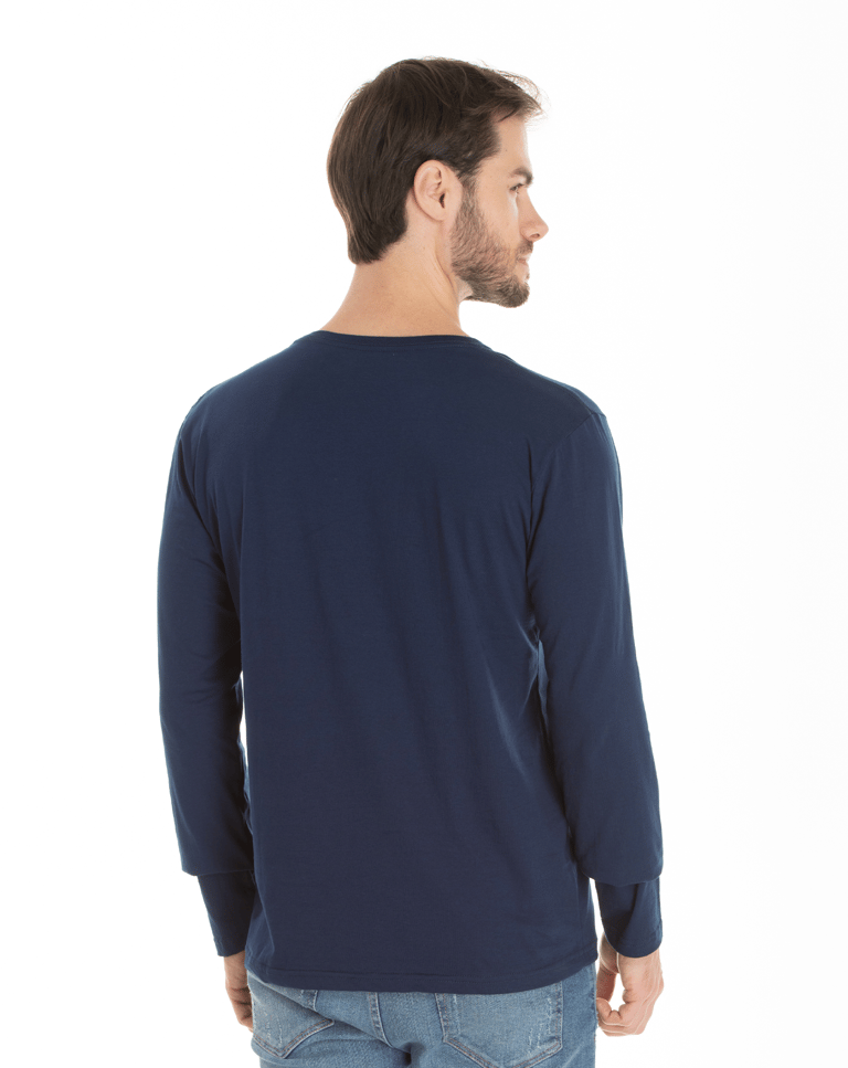 KIT 5 Camisetas Manga Longa de Algodão Premium Azul Marinho