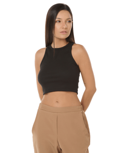 Cropped Feminino Canelado em Ribana Preto