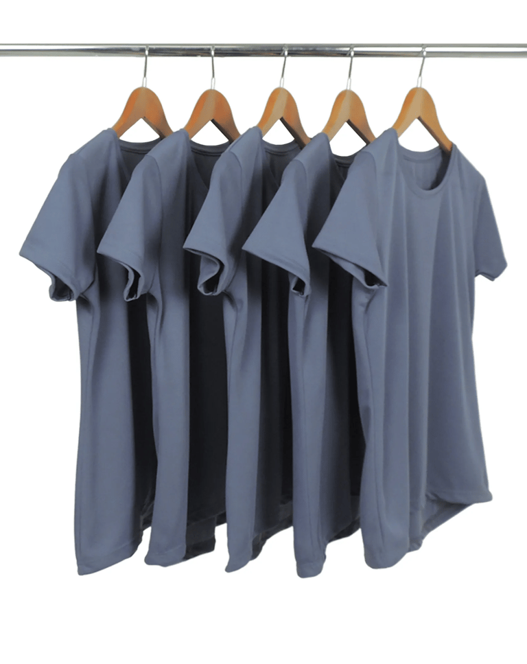 KIT 5 Camisetas Femininas Dry Fit Cinza Titanium Proteção UV 30+