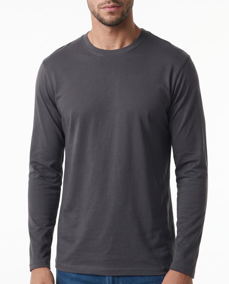Camiseta Manga Longa de Algodão Premium Cinza Chumbo