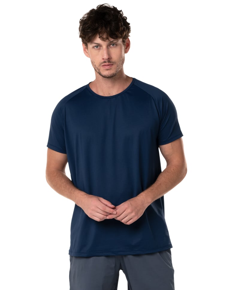 Camiseta Masculina Dry Poliamida Raglan Azul Marinho