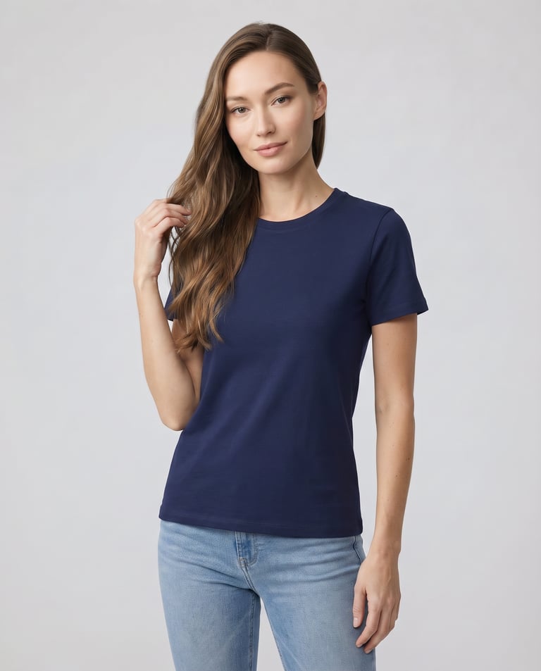 Baby Look de Algodão Premium Azul Marinho