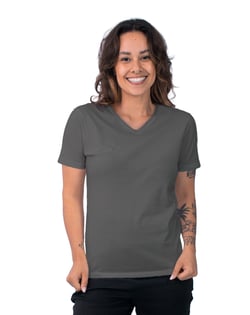 Camiseta Gola V Feminina de Algodão Premium Cinza Chumbo