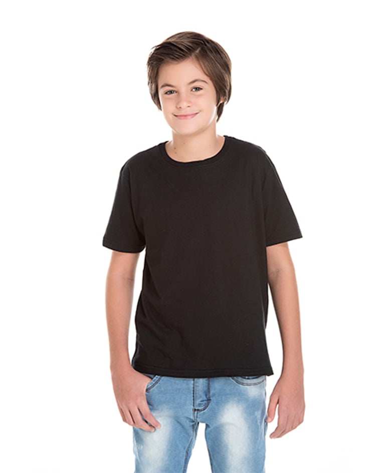 Camiseta Juvenil de Algodão Penteado Preta