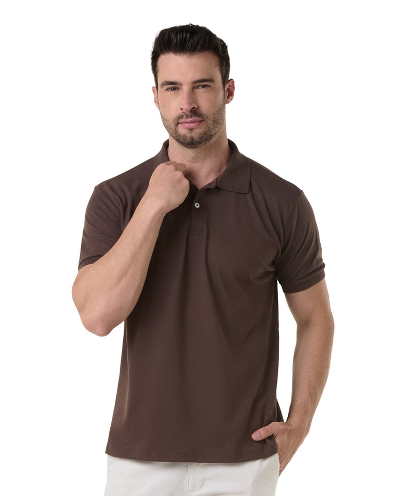 Camisa Polo Piquet Masculina Marrom