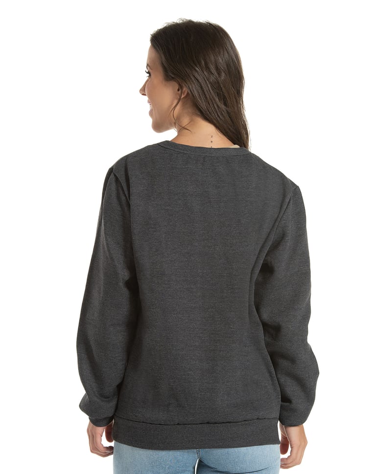 Blusão de Moletom Feminino Preto Mescla