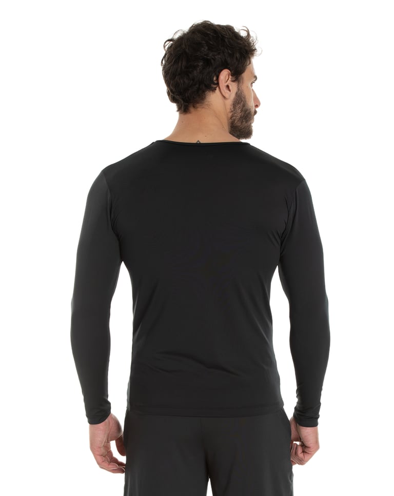 Camiseta Segunda Pele Manga Longa Masculina Preta UV 50+