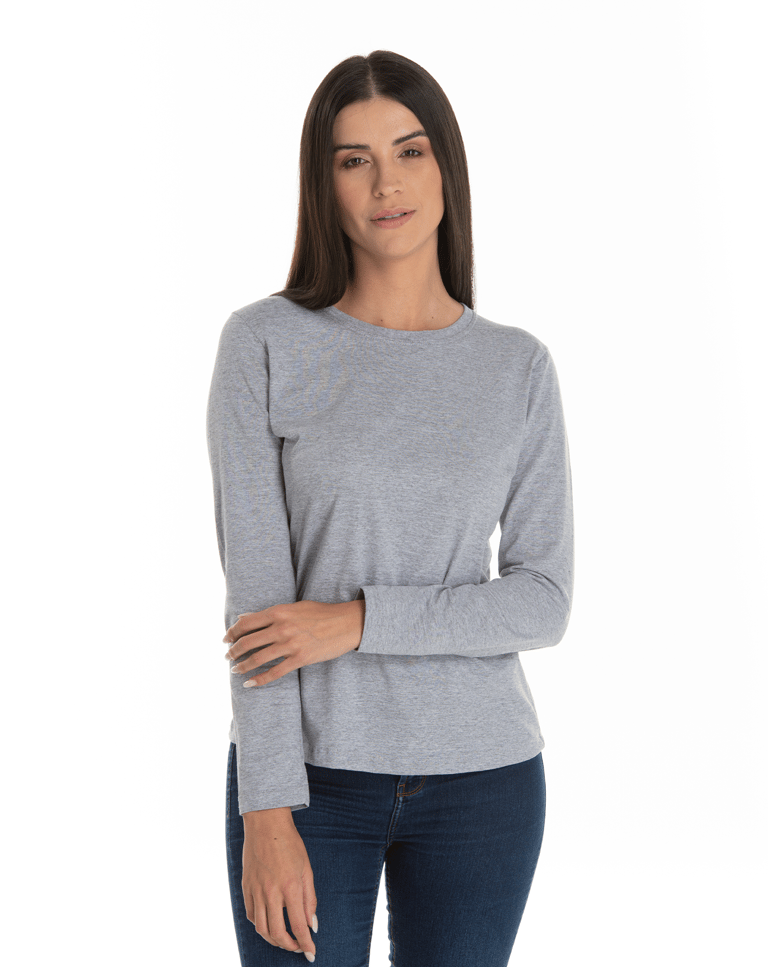 Kit 5 Camisetas Femininas Manga Longa de Algodão Premium Cinza Mescla