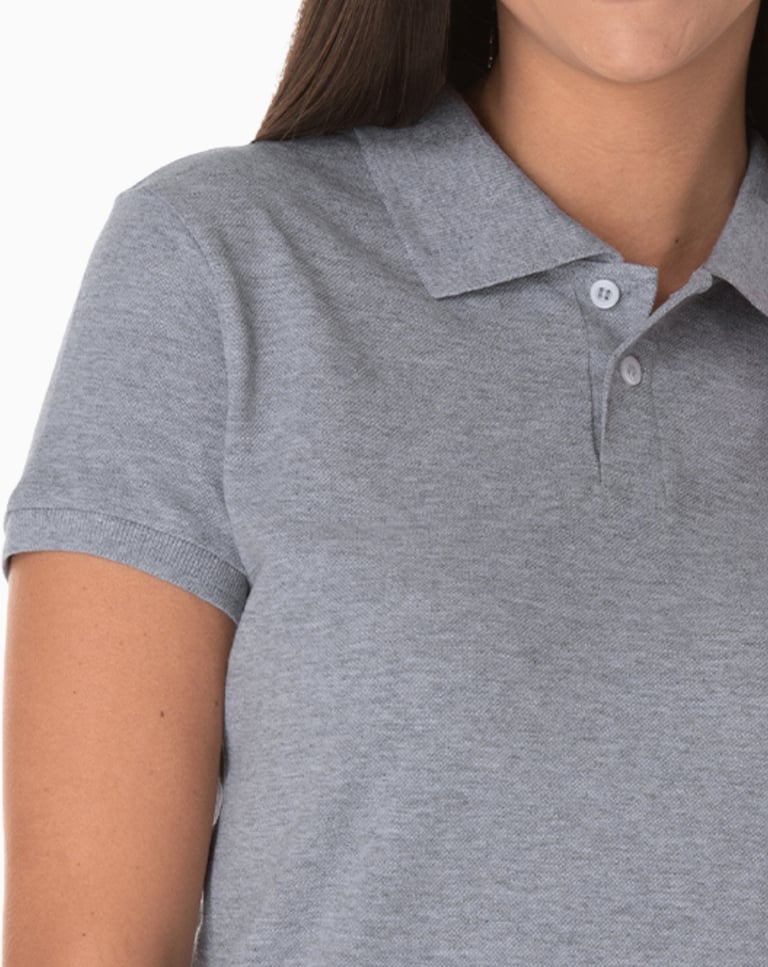 Camisa Polo Piquet Feminina Cinza Mescla