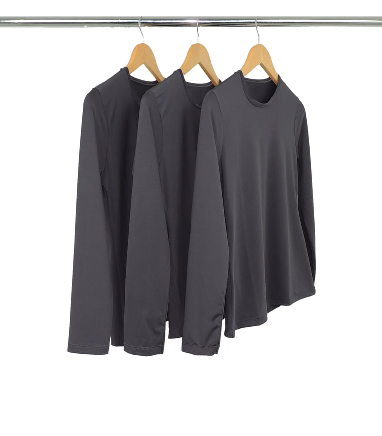 Kit 3 Camisetas Segunda Pele Manga Longa Feminina Cinza Chumbo UV 50+